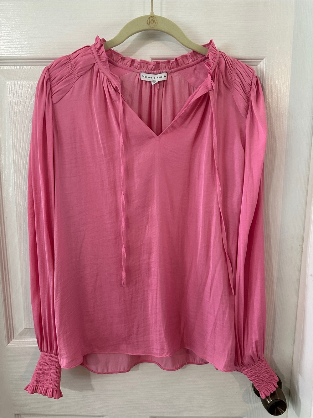 Small Pink Long-Sleeve V-Neck Blouse